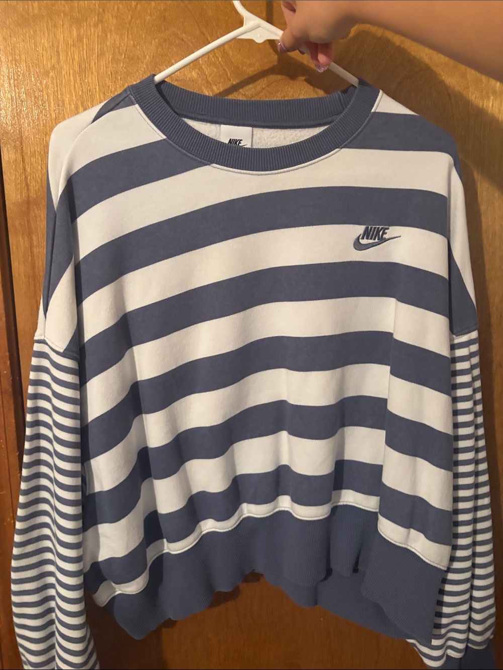 Nike Striped Crewneck in Blue and White